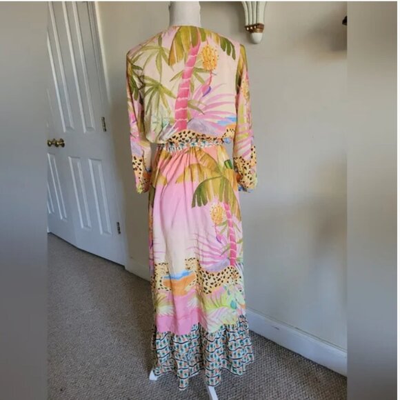 Farm Rio Tiger Tropical Print Wrap Maxi Dress size L - Picture 5 of 9
